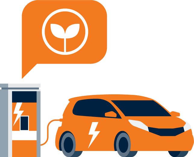 Green car plugging in to and charging from an EV Charging station illustration 
