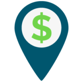 Icon of map pin with dollar sign