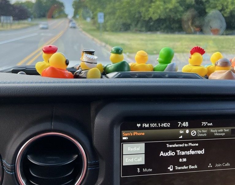 Rubber Ducks on the dash of the 4xe wrangler EV from Jeep